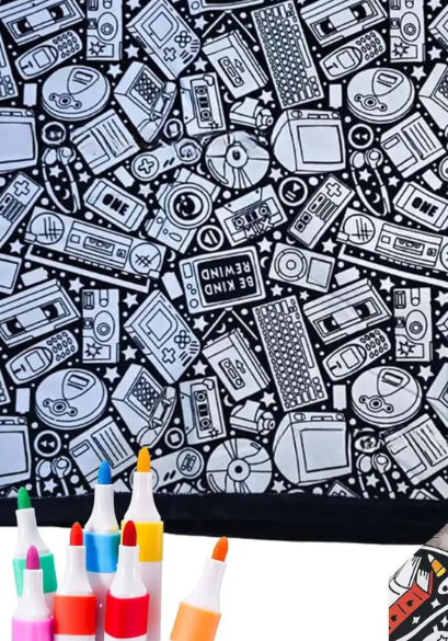 Retro Gadgets coloring blanket design