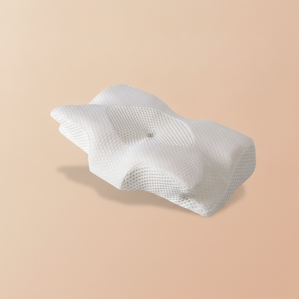CLOUDREST cervical memory foam pillow - studio shot on warm beige background
