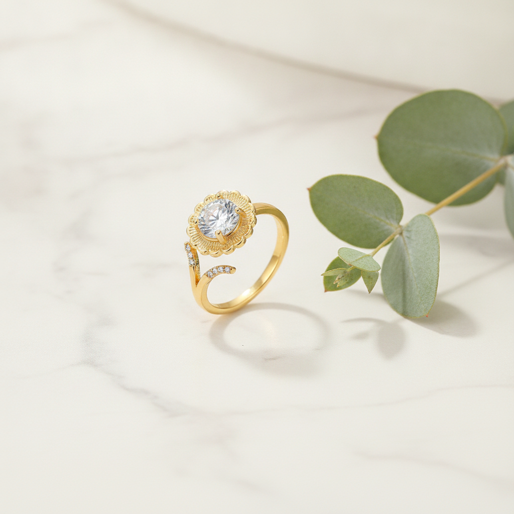 CalmSpin anxiety ring on marble