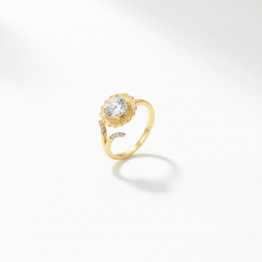 CalmSpin flower spinner ring studio shot