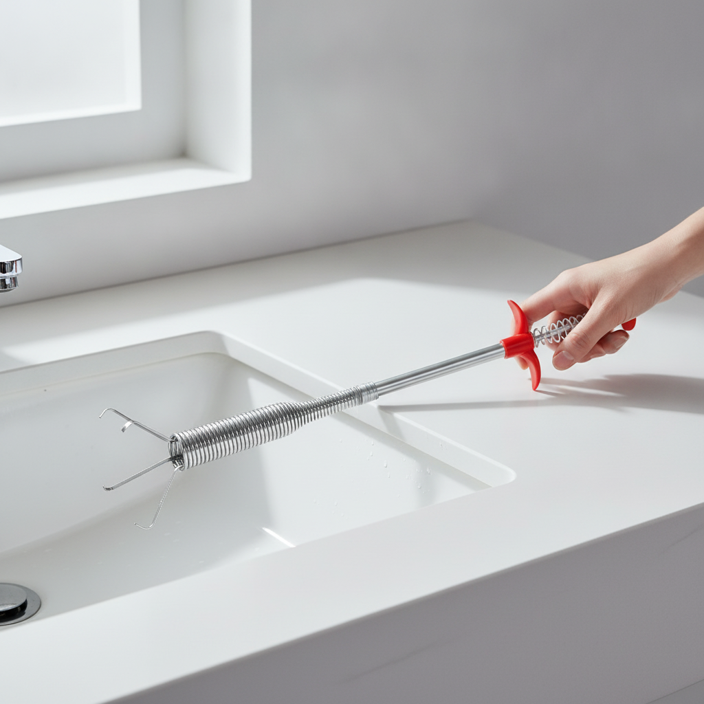DrainGrab clog remover claw over a clean sink