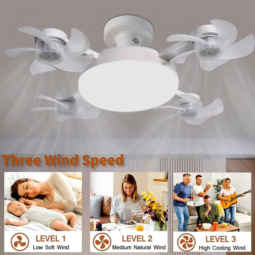 BreezeBulb installed on a ceiling - three wind speeds