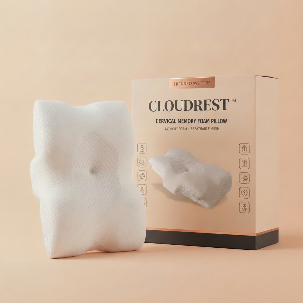 CLOUDREST retail box with cervical memory foam pillow - TRENDFLOWSTORE packaging