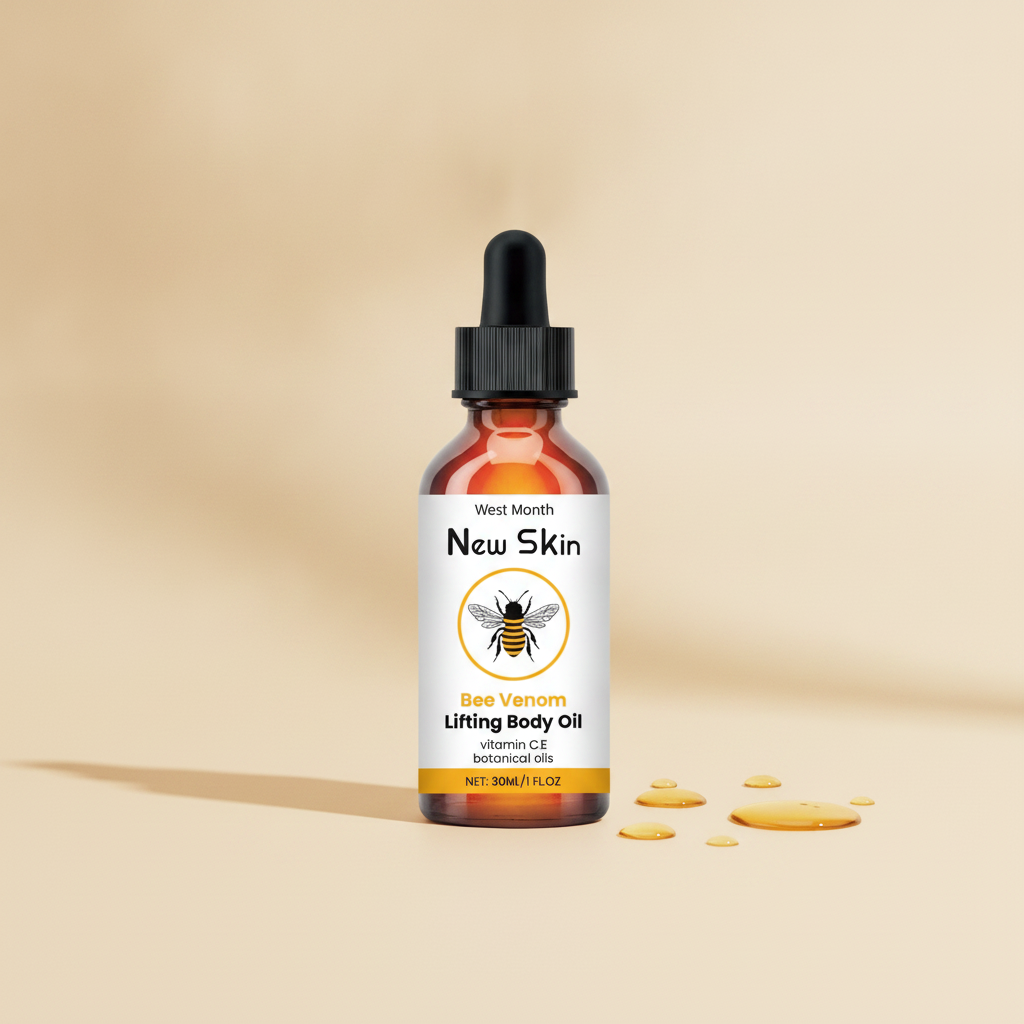 Bee Venom Firming Body Oil 30ml - studio shot with golden oil droplets