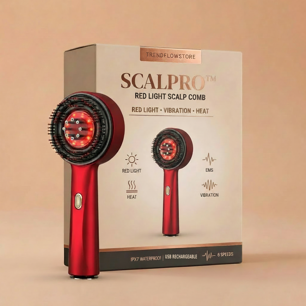 SCALPRO retail box with red light scalp comb - TRENDFLOWSTORE packaging